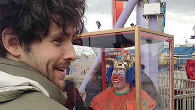 Colin Morgan on the set of The Laughing King