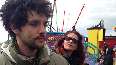 Colin Morgan on the set of The Laughing King